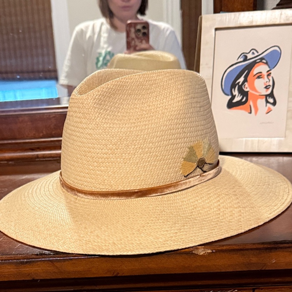 Freya Cream Hat with Tan Band & Embroidery